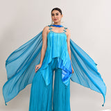 Azure Blue Satin Crepe Indo Western Peplum Set