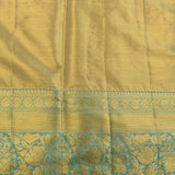 Gold Kanjivaram Silk Saree With Turquoise Border And Multicolour Bird Butti