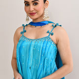 Azure Blue Satin Crepe Indo Western Peplum Set