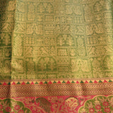Radiant Leaf Green And Rose Pink Kanjivaram Silk Saree With Gold Zari Checkered Motif Weave