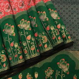 Elegant Peach And Green Floral Kanjivaram Silk Saree