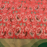Elegant Peach And Green Floral Kanjivaram Silk Saree