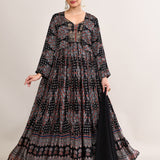 Black Cotton Silk Ajrakh Printed Anarkali Set