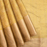 Mustard Yellow Kanjivaram Silk Saree With Antique Gold Border And Tonal Floral Weave