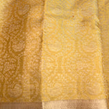 Mustard Yellow Kanjivaram Silk Saree With Antique Gold Border And Tonal Floral Weave