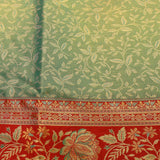 Sage Green Kanjivaram Silk Saree With Red Border And Gold Zari Lotus Weave