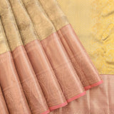 Radiant Metallic Gold & Rose Pink Handwoven Kanjivaram Silk Saree With Ornate Paisley Border