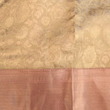 Radiant Metallic Gold & Rose Pink Handwoven Kanjivaram Silk Saree With Ornate Paisley Border