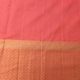 Kanjivaram Silk Saree In Coral Pink With Multicolour Floral Medallion Border And Antique Gold Pallu