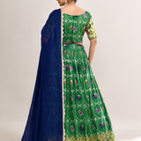 Forest Green Cotton Silk Ikat Printed Lehenga Set