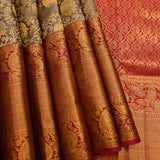 Grey Kanjivaram Silk Saree With Magenta Pallu And Gold Paisley Border