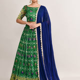 Forest Green Cotton Silk Ikat Printed Lehenga Set