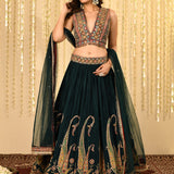 Bottle Green Tissue Georgette Lehenga Set