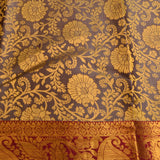 Grey Kanjivaram Silk Saree With Magenta Pallu And Gold Paisley Border