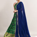Forest Green Cotton Silk Ikat Printed Lehenga Set
