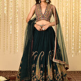 Bottle Green Tissue Georgette Lehenga Set