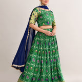 Forest Green Cotton Silk Ikat Printed Lehenga Set