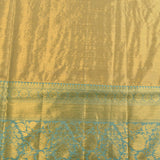 Gold Kanjivaram Silk Saree With Turquoise Contrast Border And Multicolour Bird Butti