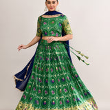 Forest Green Cotton Silk Ikat Printed Lehenga Set