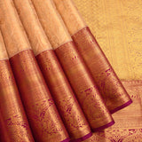 Gold Tissue Kanjivaram Silk Saree With Maroon Zari-Woven Border
