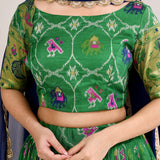 Forest Green Cotton Silk Ikat Printed Lehenga Set