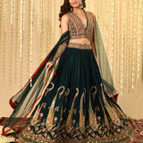 Bottle Green Tissue Georgette Lehenga Set