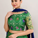 Forest Green Cotton Silk Ikat Printed Lehenga Set
