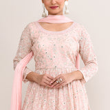 Pastel Pink Georgette Embroidered Palazzo Set