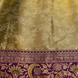 Olive Green Kanjivaram Silk Saree With Purple Border And Gold Zari Floral Weave