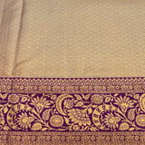 Olive Green Kanjivaram Silk Saree With Purple Border And Gold Zari Floral Weave