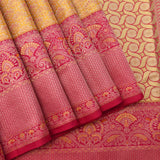 Mustard Yellow Kanjivaram Silk Saree With Pink Border And Gold Zari Paisley Weave
