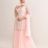 Pastel Pink Georgette Embroidered Palazzo Set