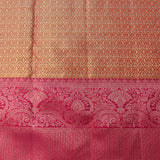Mustard Yellow Kanjivaram Silk Saree With Pink Border And Gold Zari Paisley Weave