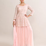 Pastel Pink Georgette Embroidered Palazzo Set