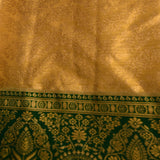 Majestic Mustard Yellow And Green Kanjivaram Silk Saree With Gold Zari Floral Jaal