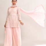 Pastel Pink Georgette Embroidered Palazzo Set