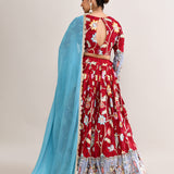 Maroon Raw Silk Kalamkari Lehenga Set