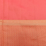 Kanjivaram Silk Saree In Coral Red With Multicolour Floral Buttas And Contrast Antique Gold Medallion Border
