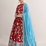 Maroon Raw Silk Kalamkari Lehenga Set