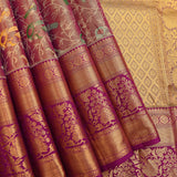 Mauve Kanjivaram Silk Saree With Purple Contrast Border And Multicolour Bird Motif