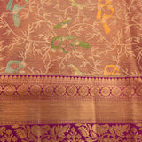 Mauve Kanjivaram Silk Saree With Purple Contrast Border And Multicolour Bird Motif