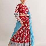 Maroon Raw Silk Kalamkari Lehenga Set