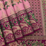 Graceful Pastel Pink Kanjivaram Silk Saree With Contrast Purple Floral Border