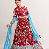 Maroon Raw Silk Kalamkari Lehenga Set