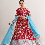 Maroon Raw Silk Kalamkari Lehenga Set