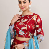 Maroon Raw Silk Kalamkari Lehenga Set