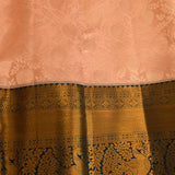 Pure Kanjivaram Silk Saree — Peach With Deep Teal Contrast Border & Heavy Gold Zari Paisley Pallu