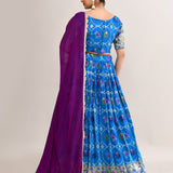 Celtic Blue Cotton Silk Ikat Printed Lehenga Set