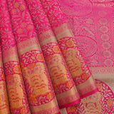 Kanjivaram Silk Saree In Hot Pink With Gold Zari Floral Jaal Body And Elephant Gaja Border
