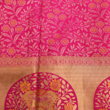Kanjivaram Silk Saree In Hot Pink With Gold Zari Floral Jaal Body And Elephant Gaja Border